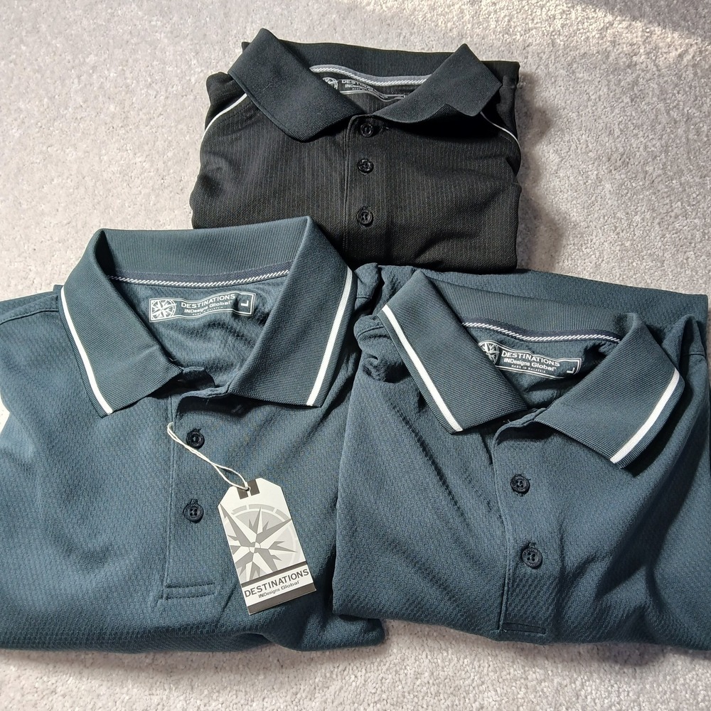 3 Destinations Mens Green/Black Color Block Short Sleeve Golf Polo Shirt Large
